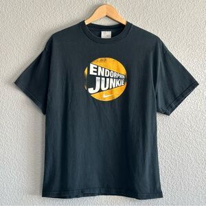 Nike Y2K Tshirt Endorphin Junkie Grey Label Graphic Black Short Sleeve Large Vtg